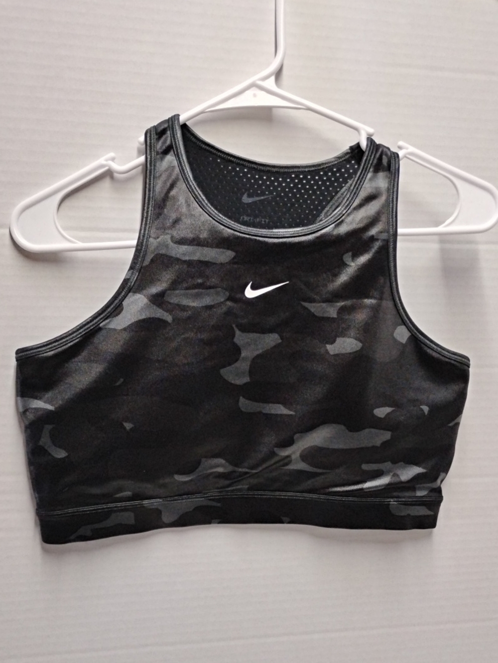 Nike Black & Gray Camo High-Neck Sports Bra Dri-fit XL